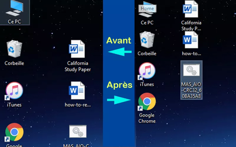 modifier l'espacement des icônes du bureau