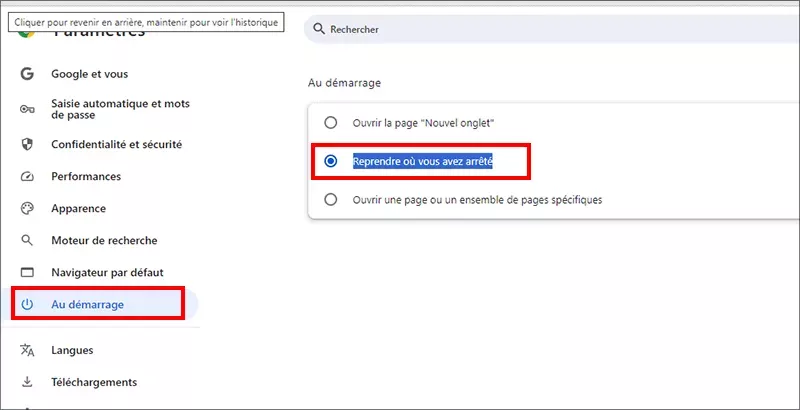 choisissez continuez là où vous vous êtes arrêté