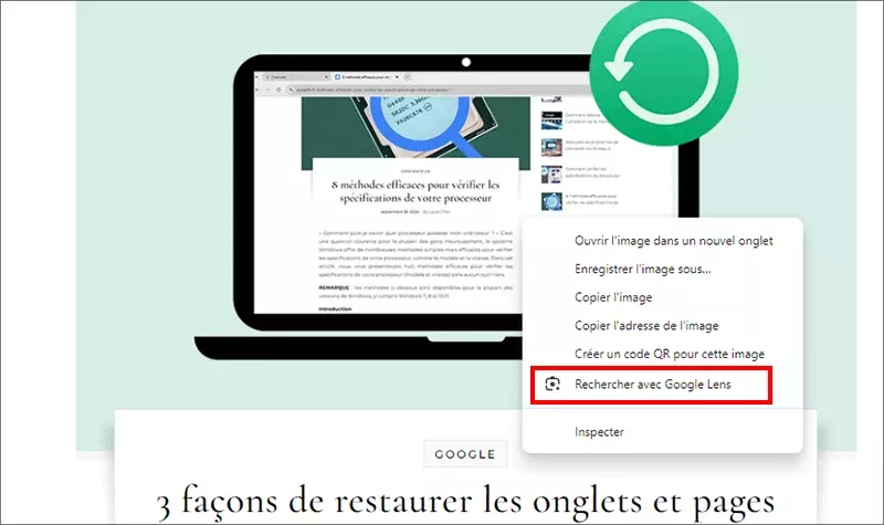 cliquez recherche avec google lens
