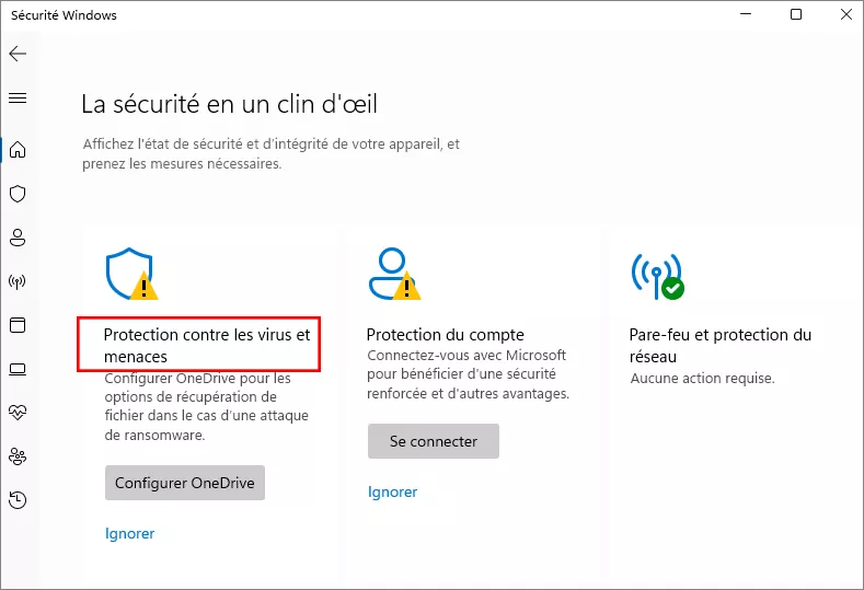 cliquez sur protection contre les virus et les menaces