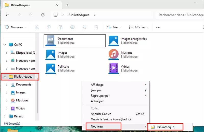 créer une nouvelle bibliothèque