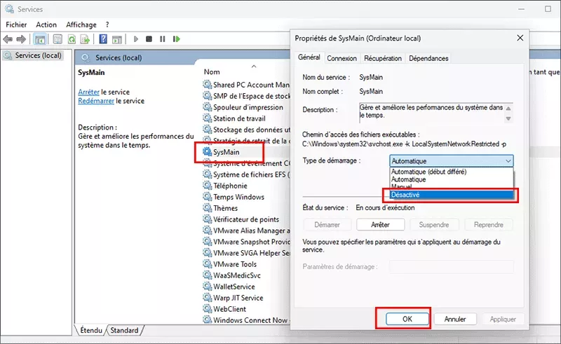 désactiver sysmain service