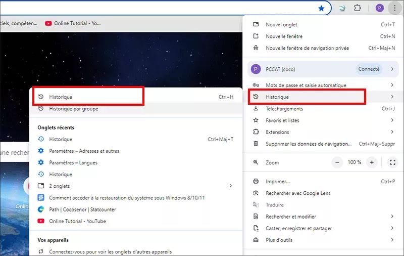 historique des clics
