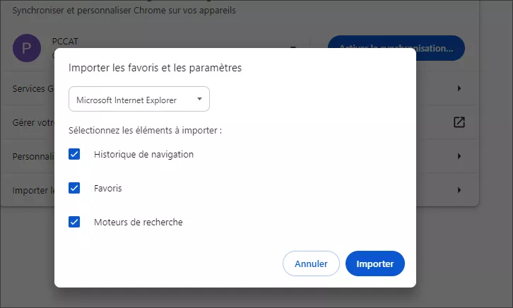 importer des signets