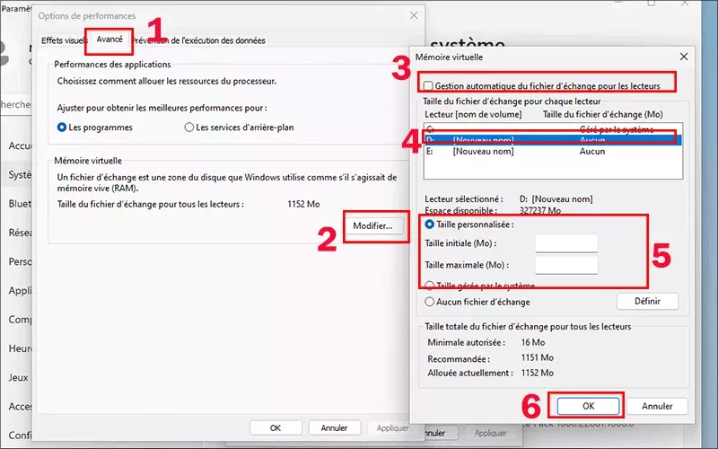 personnaliser la mémoire virtuelle