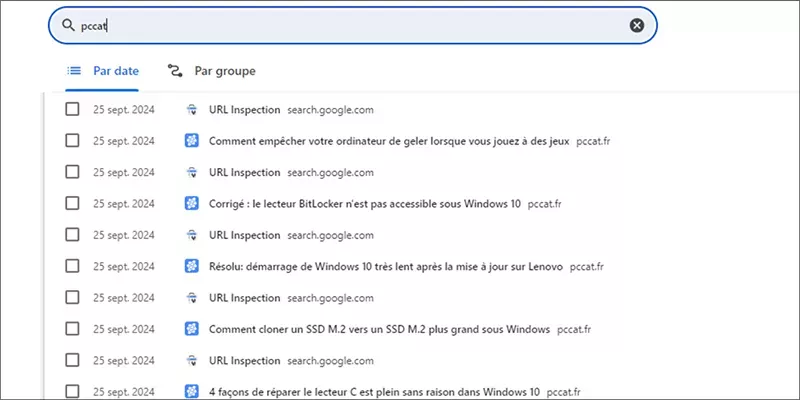 recherche dans l'historique