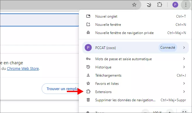 sélectionner l'extension