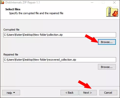 sélectionner zip corrompu