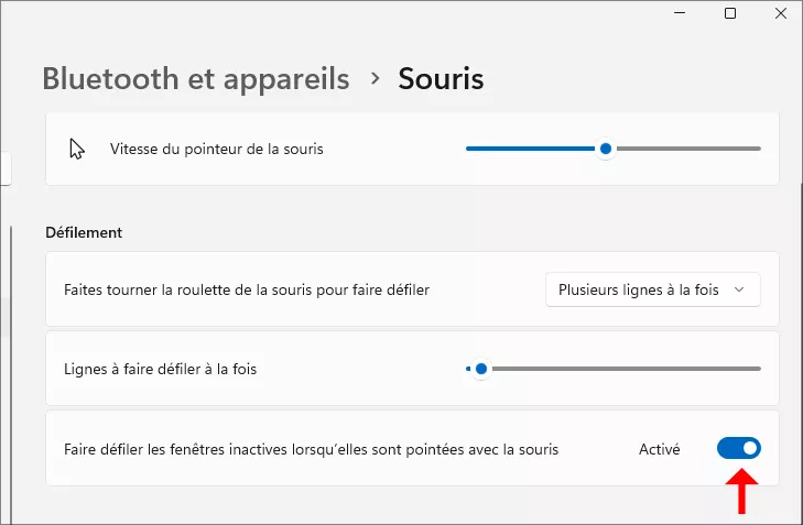 trouver faire défiler les fenêtres inactives lorsque je les survole