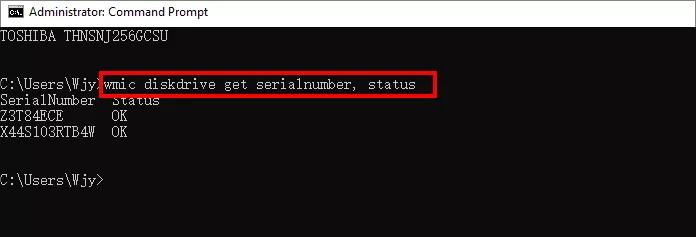 vérifier le numéro et l'état de série du disque dur