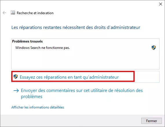 cliquez essayez ces réparations en tant qu'administrateur
