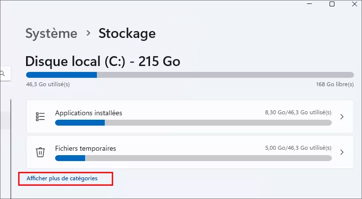 cliquez sur afficher plus de catégories