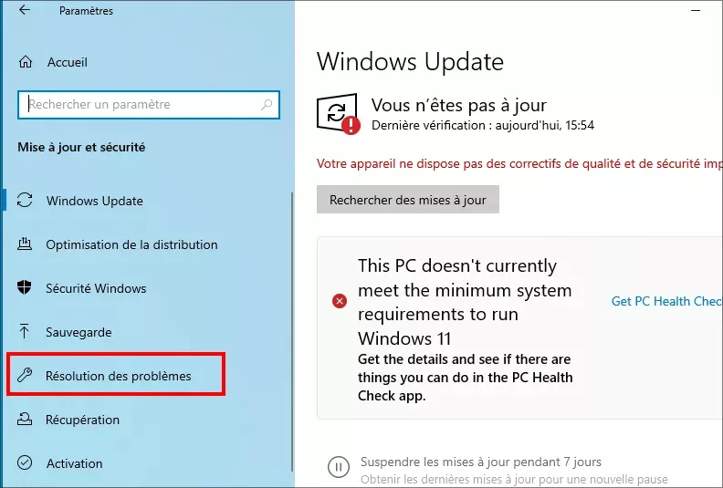cliquez sur dépanner