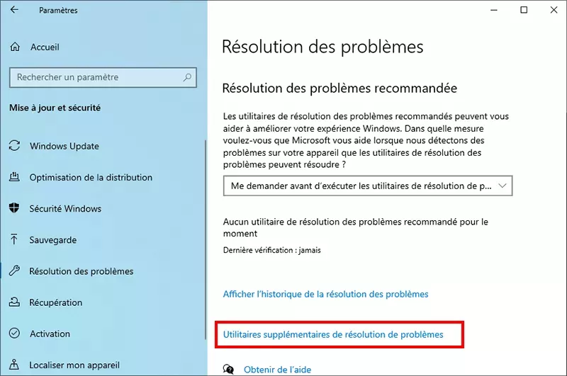 cliquez sur des solutions de dépannage supplémentaires