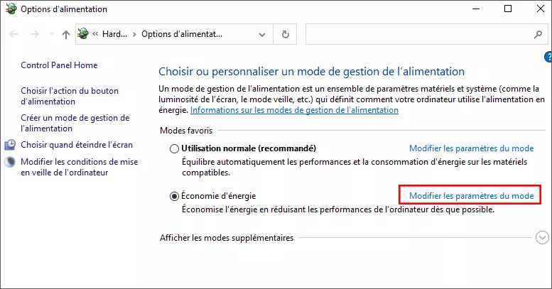 cliquez sur les paramètres du plan