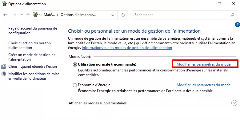 cliquez sur modifier les paramètres du plan