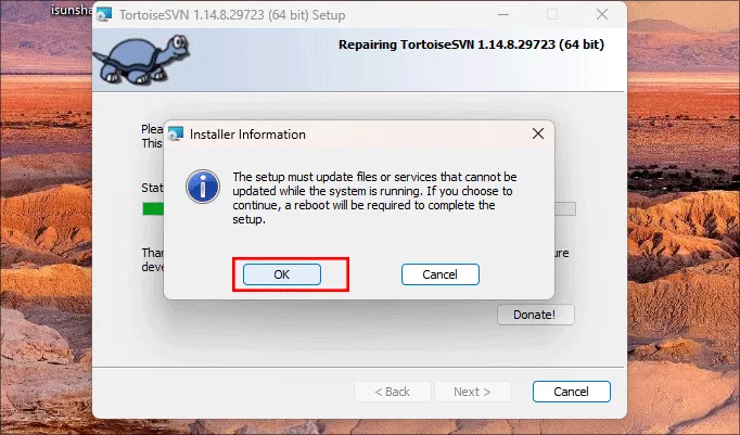 cliquez sur oui pour redémarrer