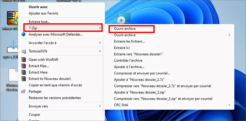cliquez sur ouvrir l'archive