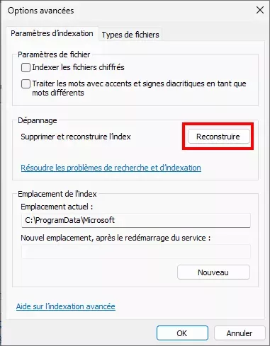 cliquez sur reconstruire