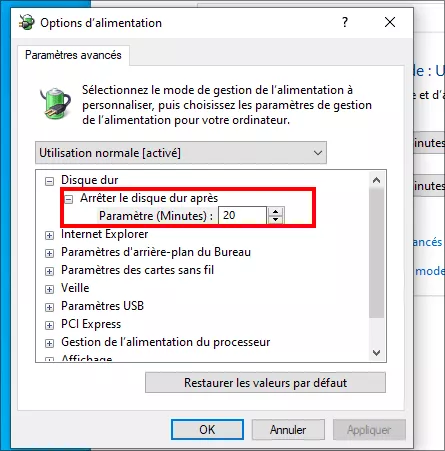 définir le délai d'attente