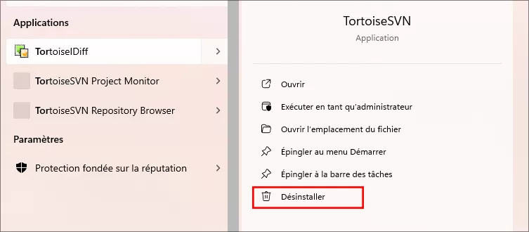 désinstaller tortoisesvn