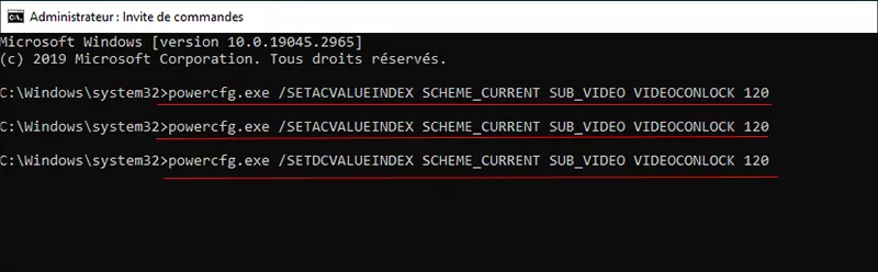 modifier le délai d'attente de l'écran de verrouillage via cmd
