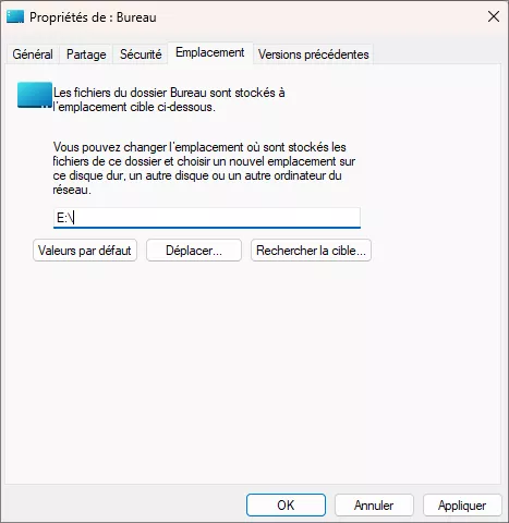 sélectionner l'emplacement à déménager