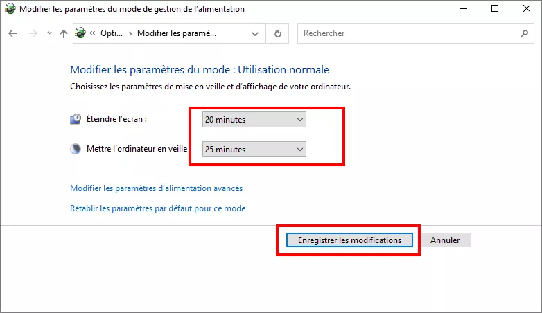 sélectionner l'heure