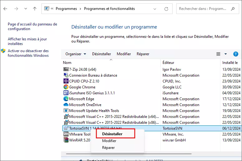 sélectionner un programme à désinstaller