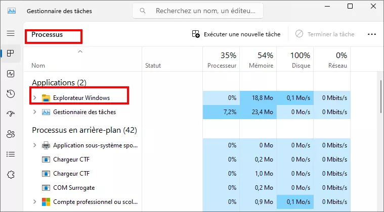 vérifier windows explorer dans le gestionnaire de tâches
