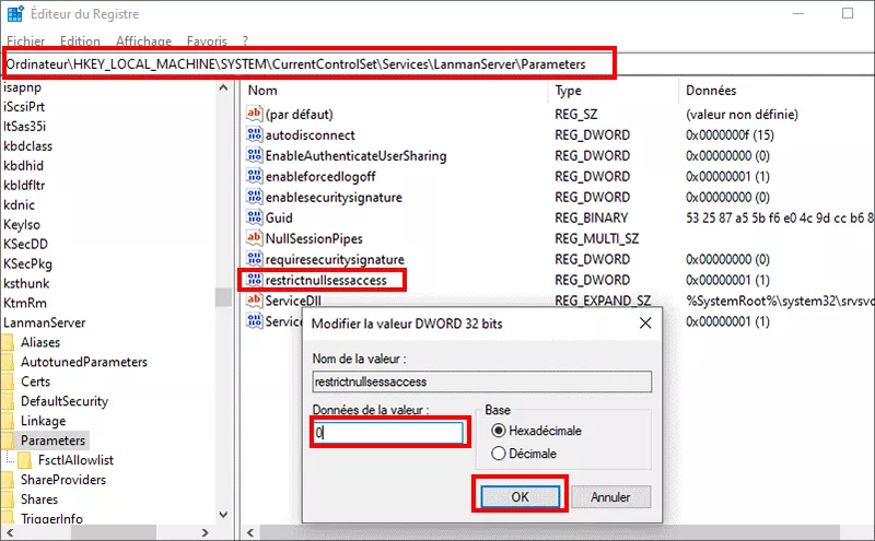changement restrictnullesssaccess value data to 0
