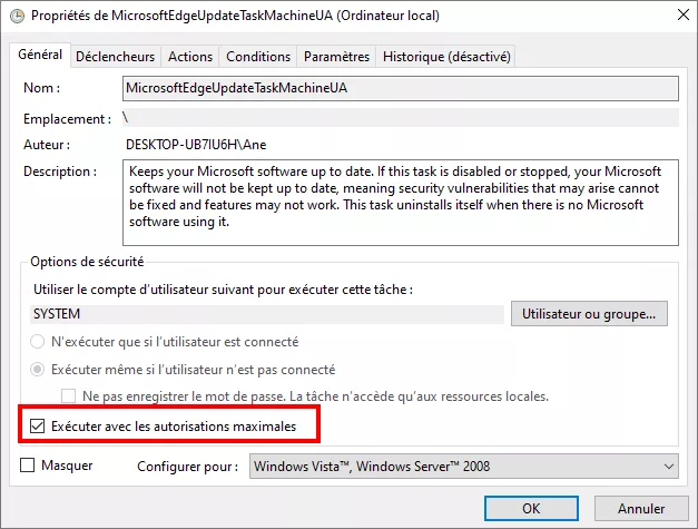 exécuter avec les privilèges les plus élevés