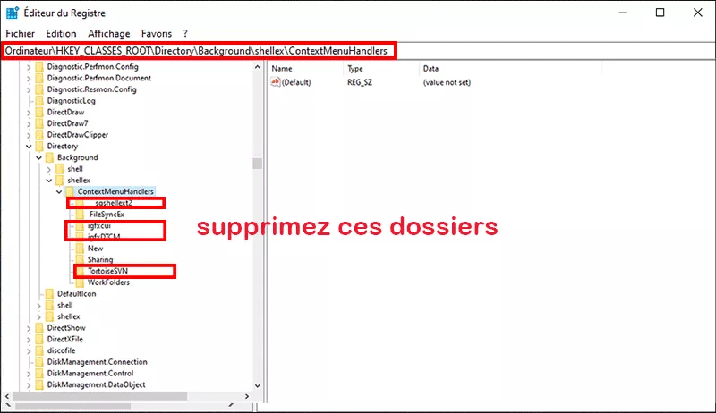 utiliser l'éditeur de registre